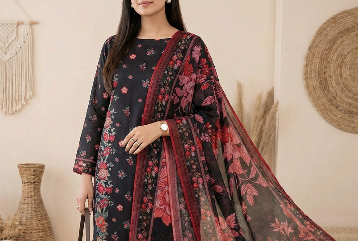 LAIRA PRINTED LAWN BY SALITEX BLACK
