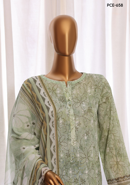 UNSTICHED HZ PREMIUM CHIKANKARI GREEN