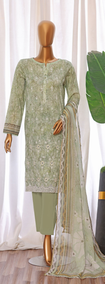 UNSTICHED HZ PREMIUM CHIKANKARI GREEN