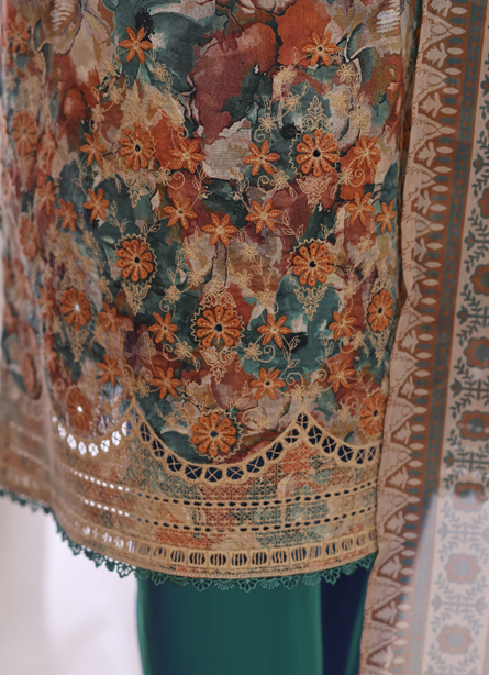UNSTICHED HZ PREMIUM CHIKANKARI GREEN