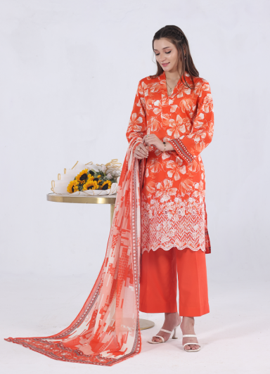 UNSTICHED NAKSH KARI BY MOOSAJEE ORANGE