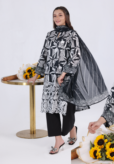 UNSTICHED NAKSH KARI BY MOOSAJEE BLACK