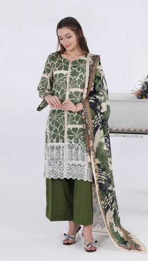 UNSTICHED NAKSH KARI BY MOOSAJEE GREEN