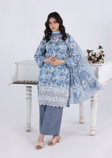 UNSTICHED NAKSH KARI BY MOOSAJEE BLUE