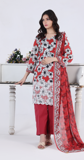 UNSTICHED NAKSH KARI BY MOOSAJEE RED