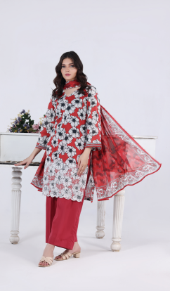 UNSTICHED NAKSH KARI BY MOOSAJEE RED