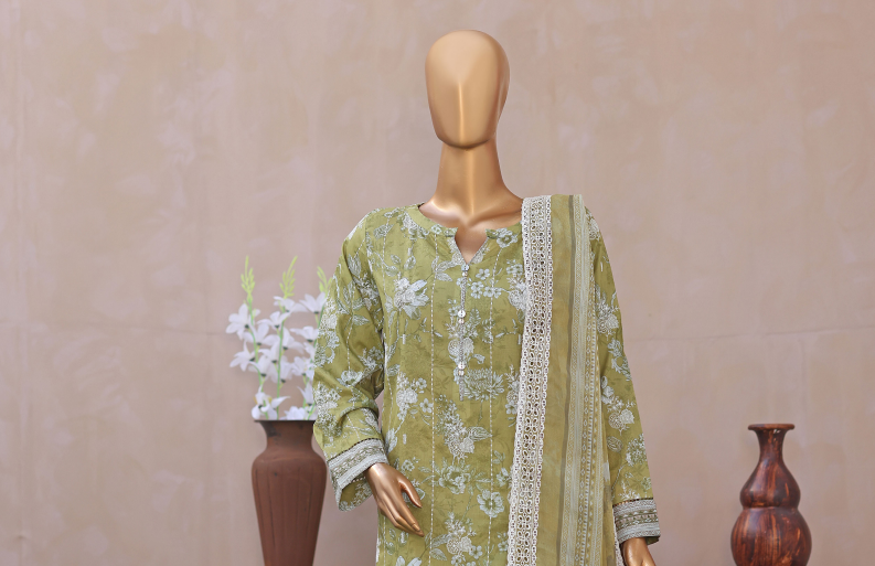 UNSTICHED DHAGAKARI GREEN